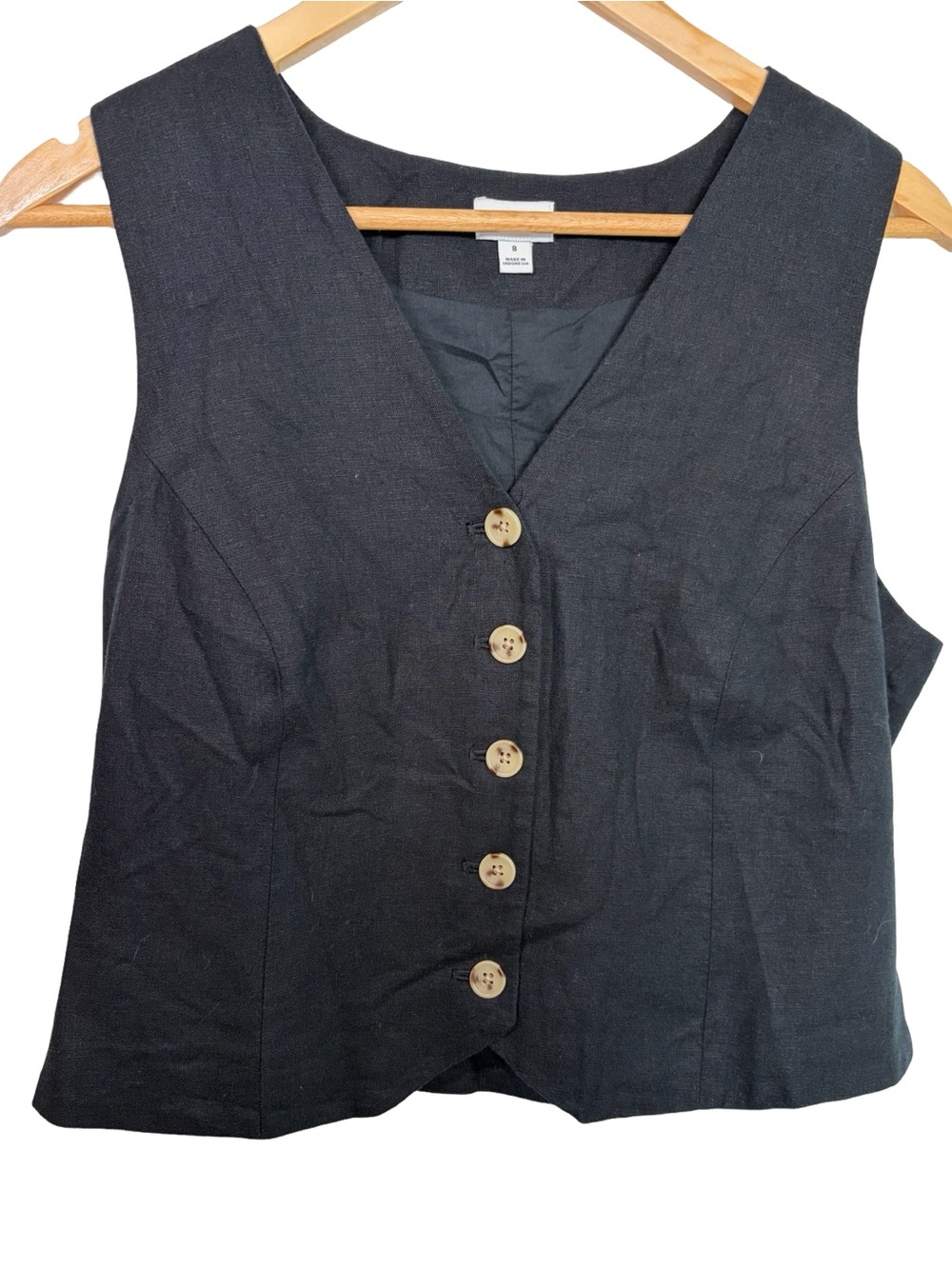 J. crew classic linen button front vest black size 8